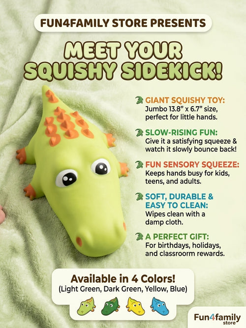 Fun4fam 14 inch Squishy Stretchy XL Alligator Fidget Sensory Toy